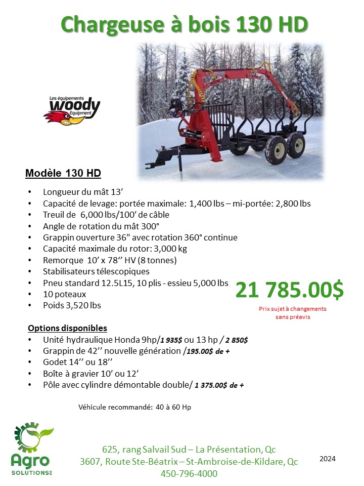 2023,chargeuses à bois 130-HD de Woody